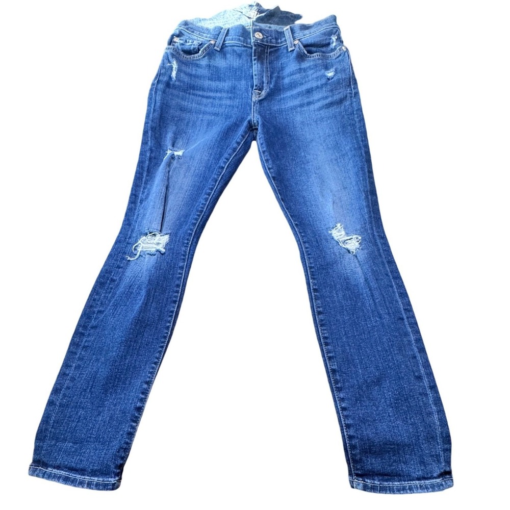 7 For All Mankind Jeans Womens 27 Distressed Blue Ankle Skinny Mid Rise Denim
